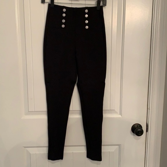 Forever 21 double row silver button high rise black leggings - Picture 1 of 8